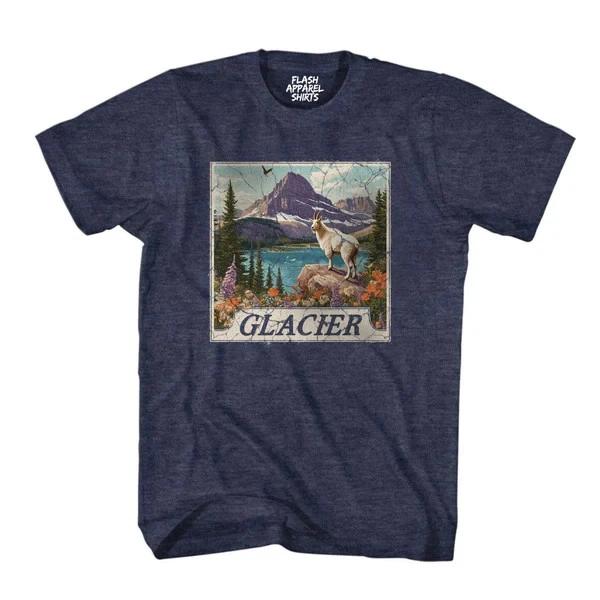 Glacier National Park Shirt Montana Stamp T Shirt Camping Hiking Wildlife Nature S