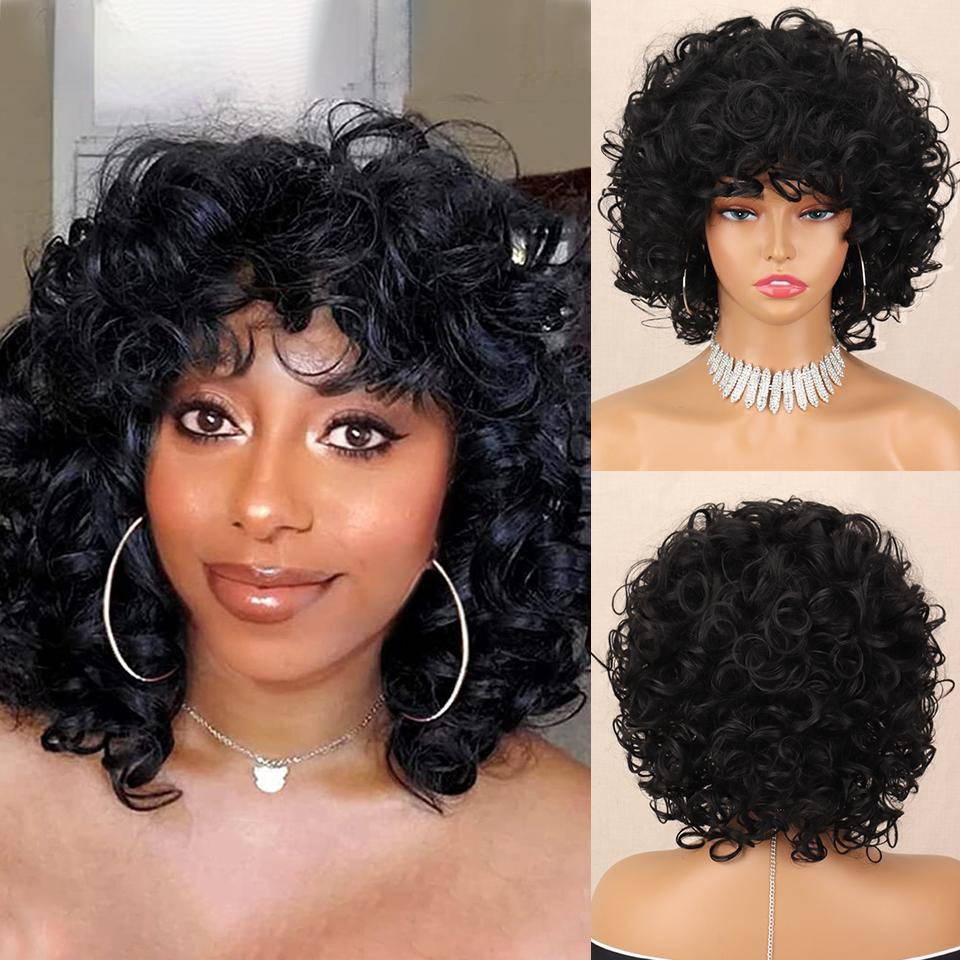 XINRAN Pelucas esponjosas sintéticas peluca corta rizada extensión de rizo grande peluca bob completa corta rizada grande flexible suave natural para mujeres cosplay diario