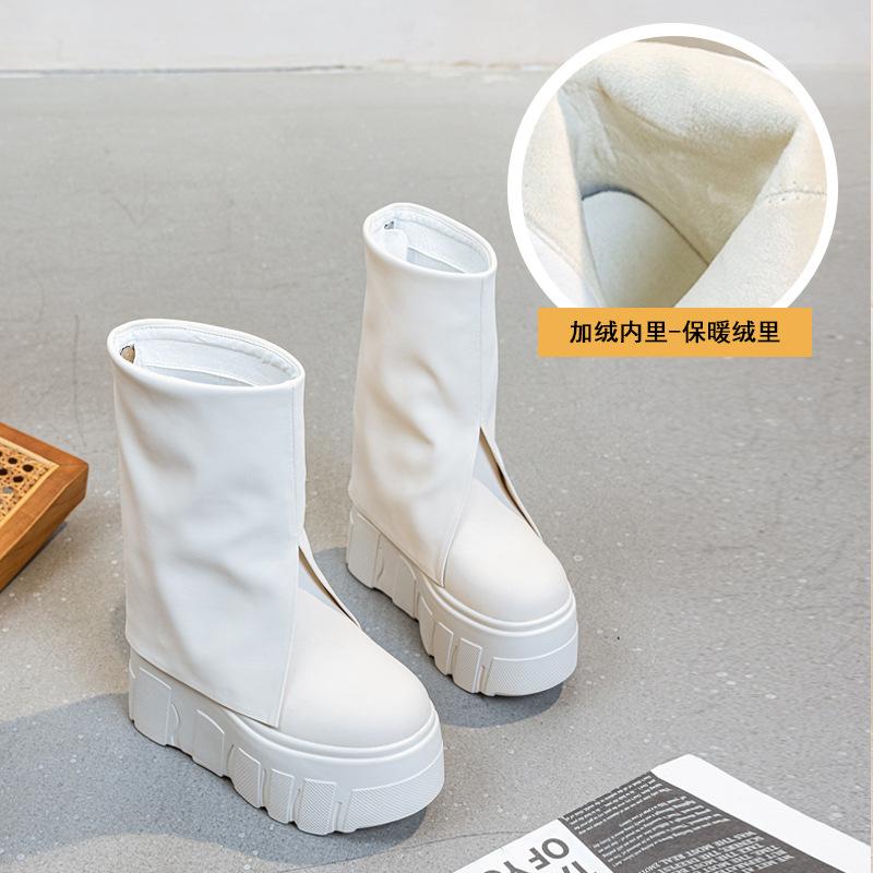 Modne botki damskie 14 cm Buty ze skóry naturalnej Botki motocyklowe Damskie Platforma Moda Damska Botas Zimowe
