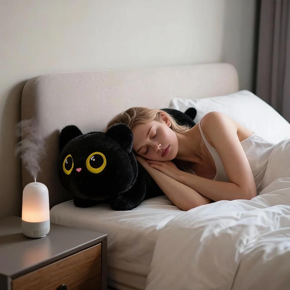 45cm New Cute Cat Lying Doll Plush kawaii Big Cuddly Pillow Cushion Black Cat Plush Toy Doll Home Decor For Kids Brithday Gift