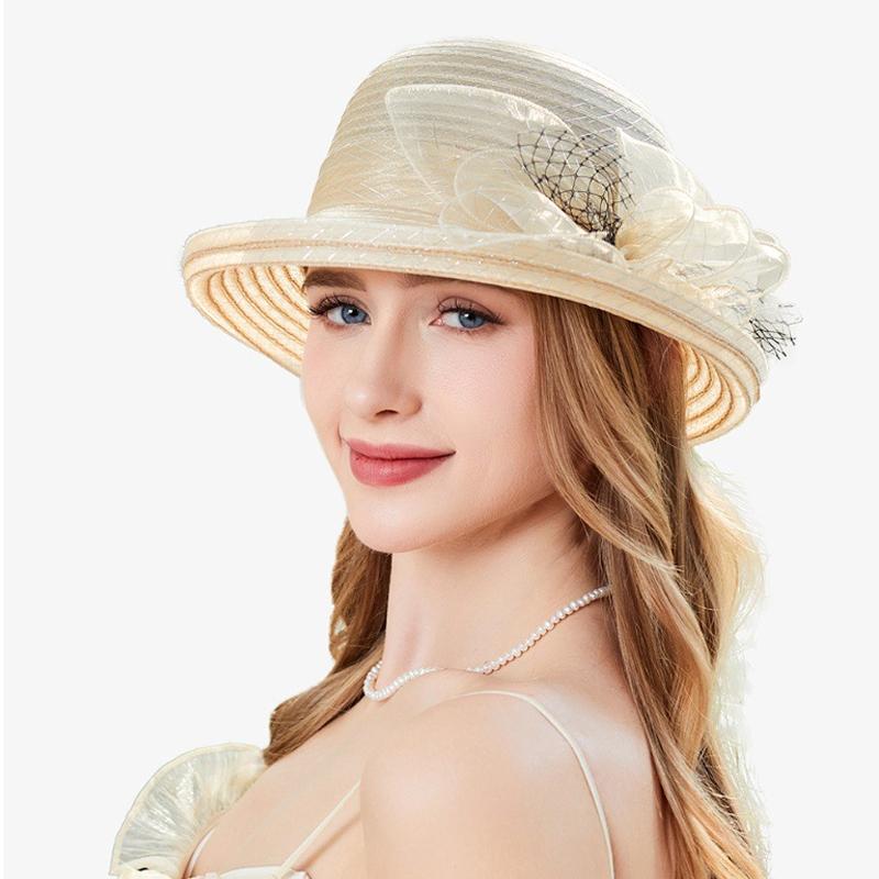 Summer Retro Style Basin Hat Women's Sunscreen Sunshade Hat Curled Topper Hat