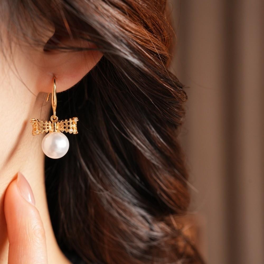 Wedding Bride Bow Pearl Long Earrings Simulation Freshwater Pearl Ear Hook Drop Earrings  Female