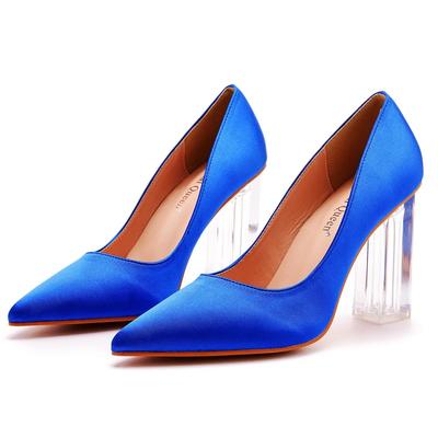 Women Heels Crystal Transparent Heel Pointed Shoes for Women's Dance Bride's Silk Satin Dress Wedding Banquet and Women's Shoes