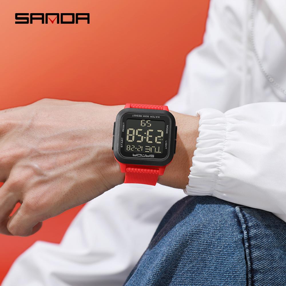 SANDA 2194 Fashion Top Brand Electronic Watch Simple, Casual, Waterproof, Multi Functional Fashion Men's Square Alarm Clock