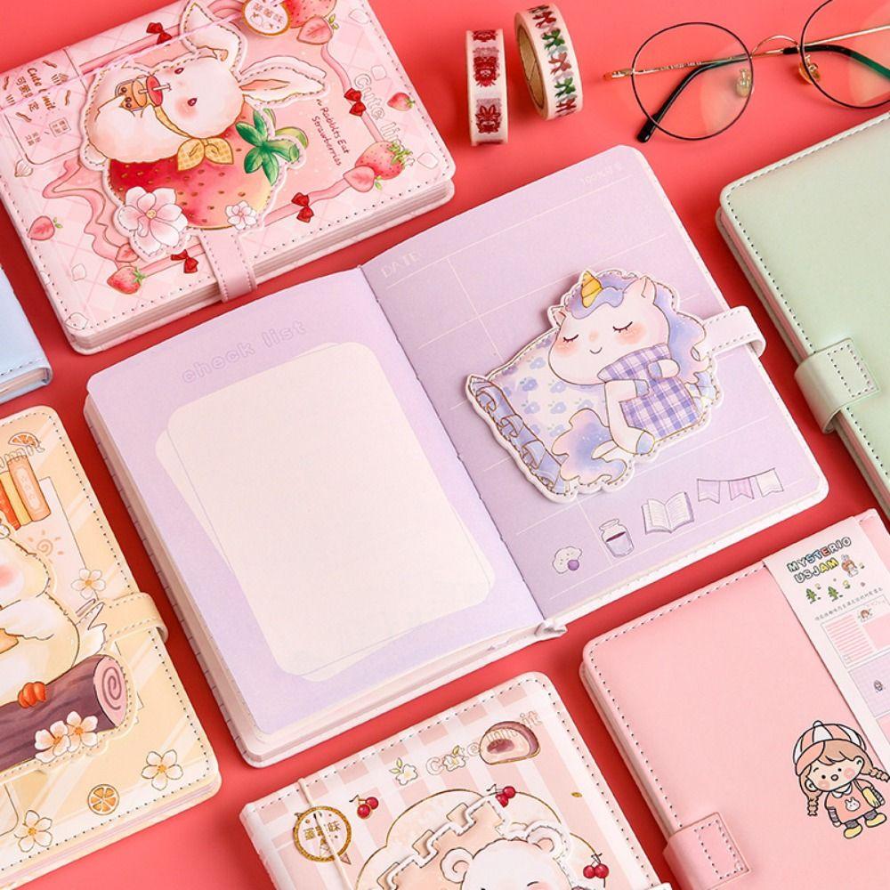 Magnetic Buckle Rabbit Note Paper Cartoon Notepad Memorandum PU Leather Palm Notebook Students
