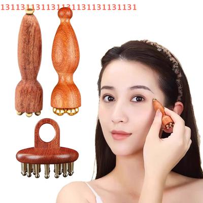 Professional Lotus Seedpod Beauty Brass & Rosewood Facial Gua Sha Tool Eye Relaxation Spot Meridians Acupoint Massage Handheld