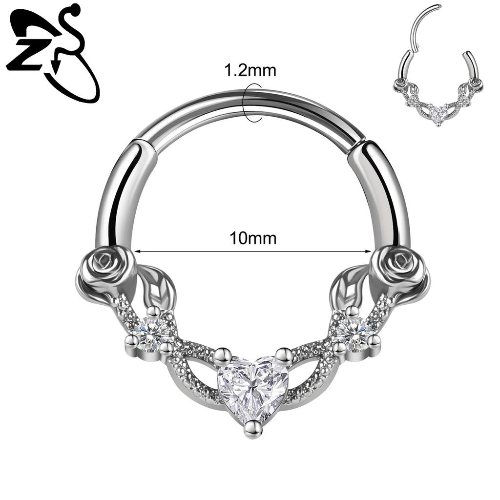 ZS 1 PC 16G Stainless Steel Nose Rings Cubic Zircon Septum Piercing Rose Snake Shape Ear Stud Helix Cartilage Piercings Jewelry