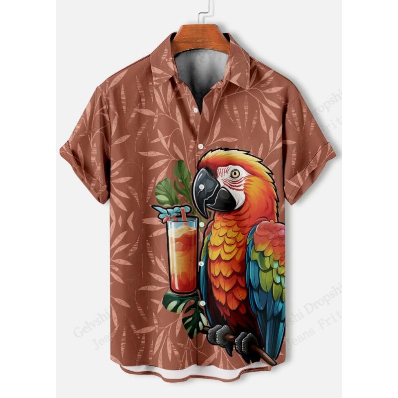 Camisa Hawaiana de Verano para Hombre Moda Loro Mar 3D Estampado Camisa Manga Corta Casual Camisas de Playa Blusa de Vacaciones Aloha