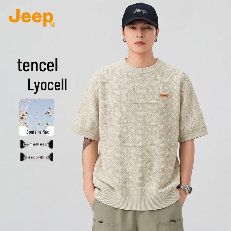 JEEP Men s Tencel Linen Blend Diamond Knit Short Sleeve Top XL