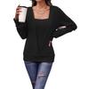 Autumn & Winter Solid Color Long-Sleeve Square Neck Two-Piece Look Loose T-shirt