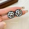 Silver Leopard Print Round Stud Earrings: Stylish and Versatile Autumn/Winter Fashion Accessory for Women.