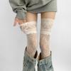 Breathable Thigh High Long Socks Floral Fishnet Stockings Personalized Lace Trim Stockings  Girl