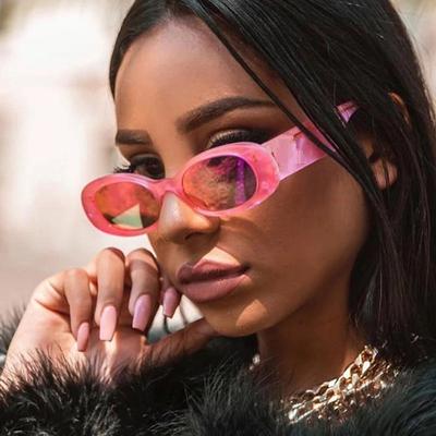 Blain Retro Oval Frame Sunglasses Bright Black Women's Glasses Metal Hinge  Jewelry Accessory