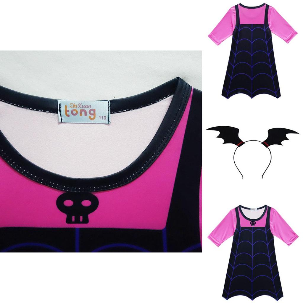 Pink And Dark Blue Cartoon Vampirina Girls One Piece Sweat Dress With Perfect Stitches
