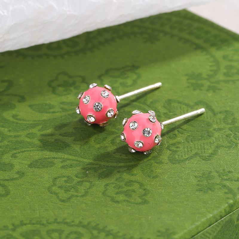 

Fashionable Pink Diamond Ball 925 Sterling Silver Round Ball Personality Temperament Earrings E282 серебряный