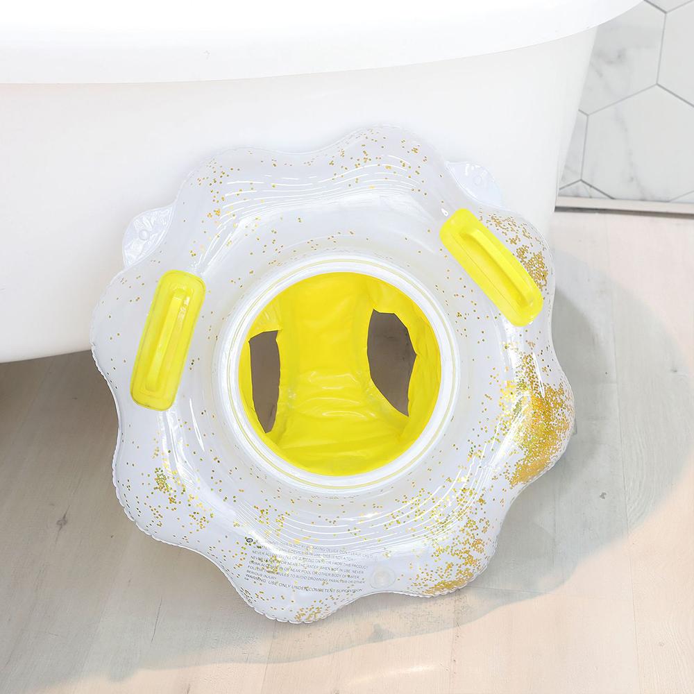 Toddler Inflatable Swim Seat Float with Glitter, Kids Pool Ring with Handles, Anti-Flip Baby Swimming Float
