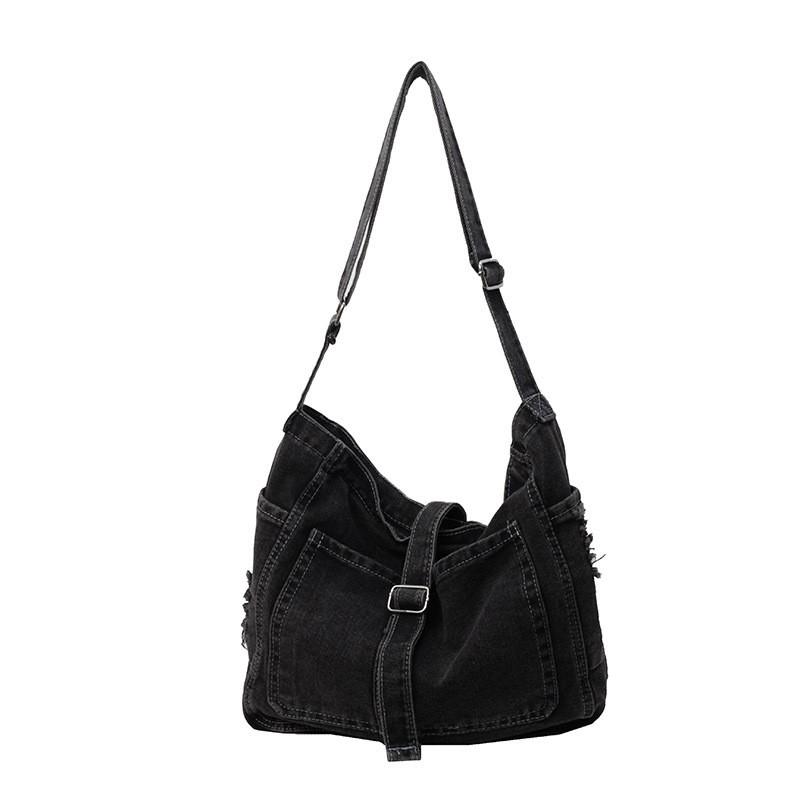 Large Capacity Denim Tote Bag Women Soft Structured Shoulder Crossbody Daily Commute Street Style