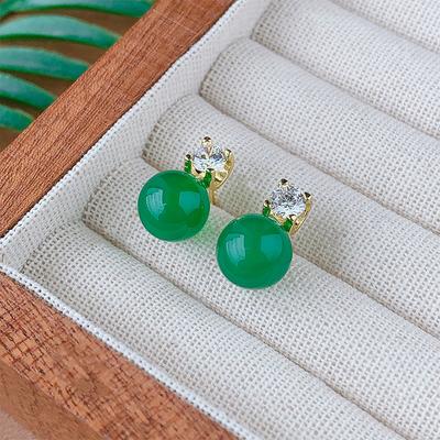 Jewelry Chalcedony Emperor Green Clavicle Chain Silver Needle Earrings High Luxury Women