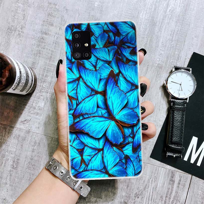 

Чехол для телефона с красивым крылом синей бабочки для Samsung Galaxy A12 A22 A32 A42 A52 A72 A51 A71 5G A41 A31 A21 A02S M12 M21 M31 M30S Samsung A71 5G