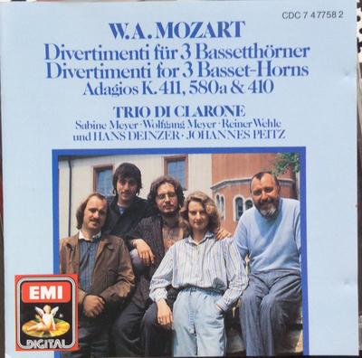 CD TRIO DI CLARONE , HANS DEINZER , JO - W.A. Mozart Divertimenti F?r 3 Bass CDC7477582 EMI 1987 Germany Classical Used