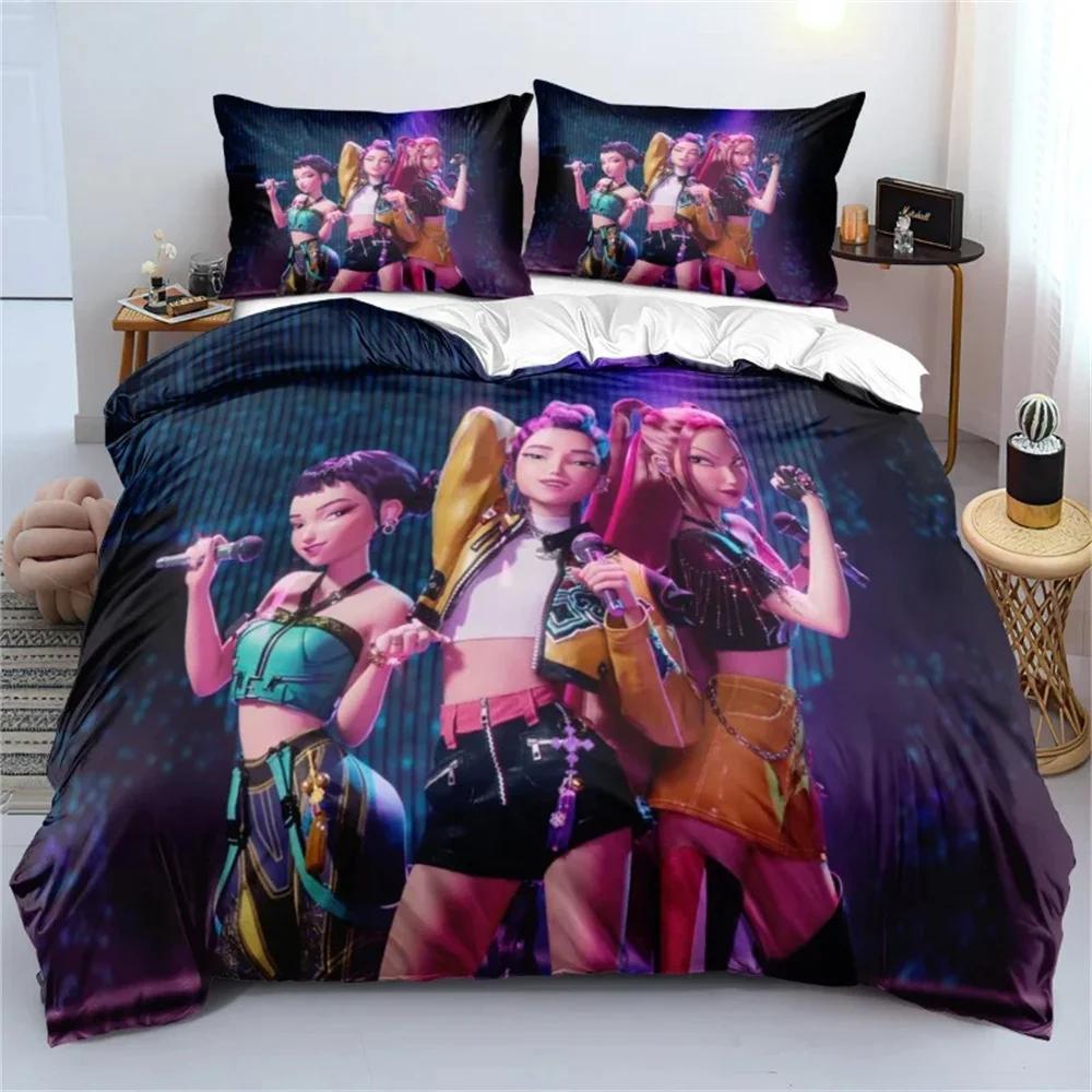 Comforter Anime Bed Sheet Demon-Hunters Huntrix Bedding Set Single Twin Full Queen King Size Bedclothes Room