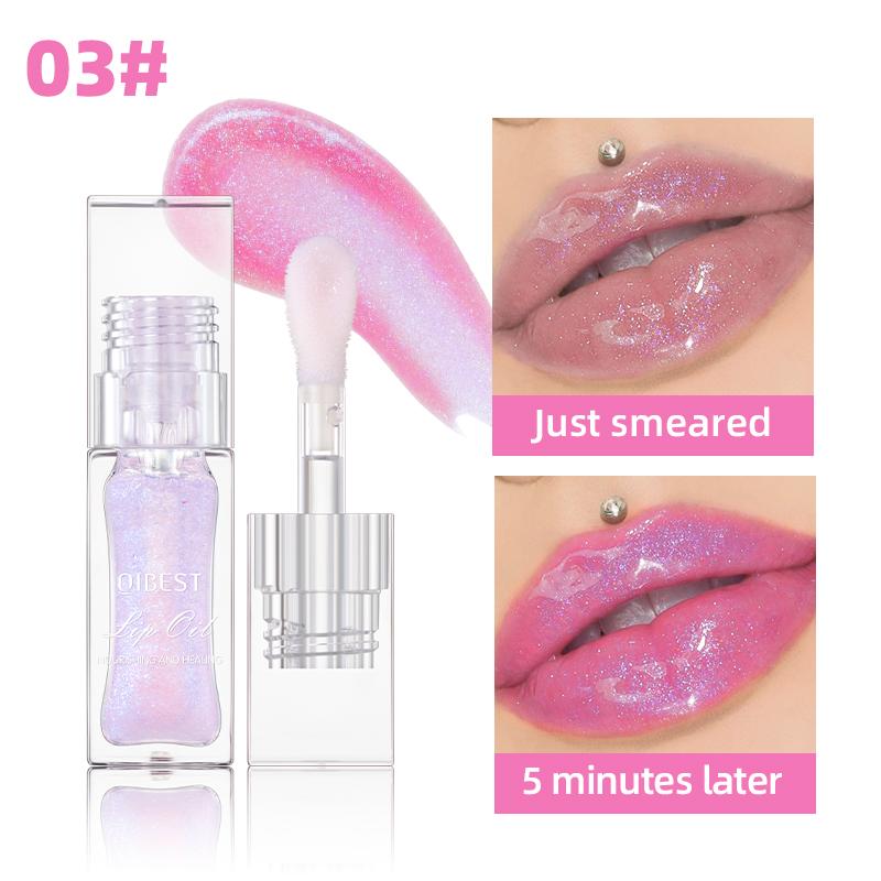 QIBEST 1pc Temperature Change Lip Oil Lipgloss Moisturizing Lasting Pink Clear Lip Glaze Pearlescent Lipgloss Makeup