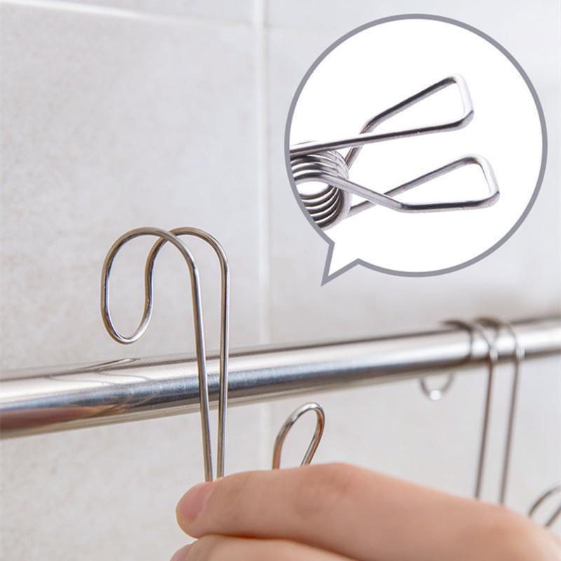 Stainless Steel Hanging Clips with Hooks for Windproof Clothes Drying and Bathroom Organization