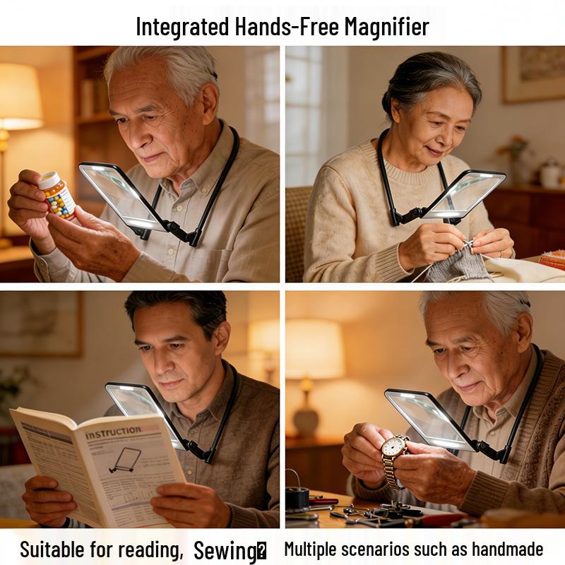 LED Rechargeable Magnifying Glass with HD Large Lens and Three-Color Light for Elderly Reading and Weaving - Portable Lamp