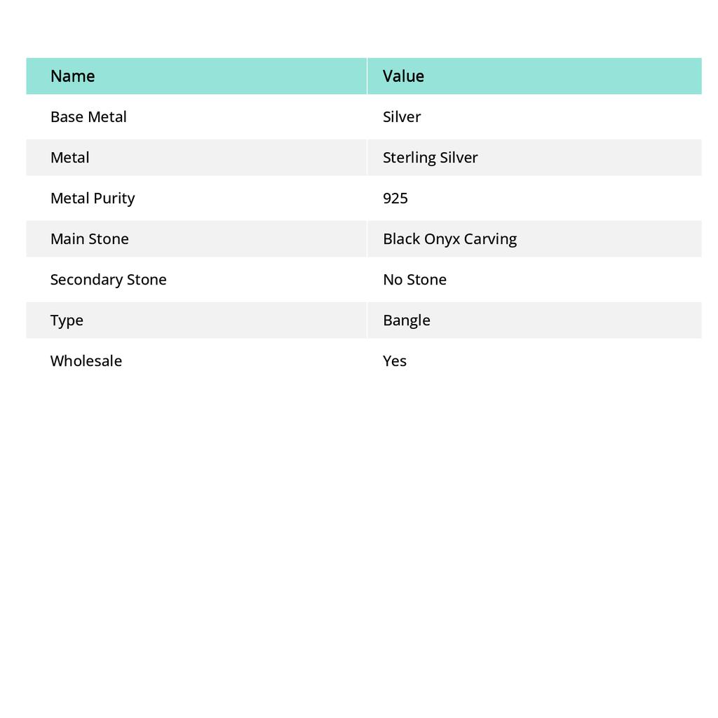 Black Onyx Carving Gemstone 925 Sterling Silver Cuff Bangle Adjustable T8L66