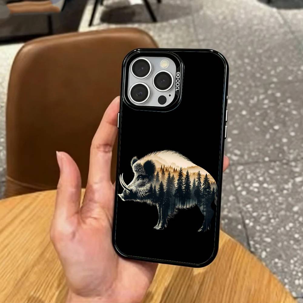 

COOL Wild B-Boar Animal Phone Case For iPhone17,16,15,14,13,12,11 Plus,Pro Max Colored Silver Plated Inside Cover iPhone16