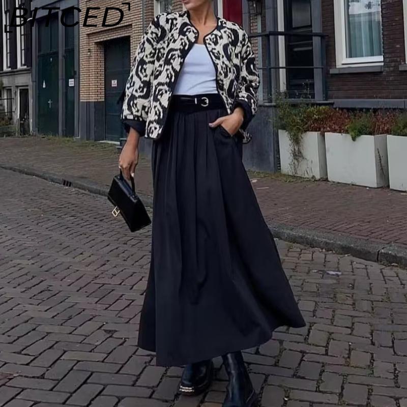 BITCED Women's Autumn/Winter Plus Size Fashion Print Quilted Cotton Jacket