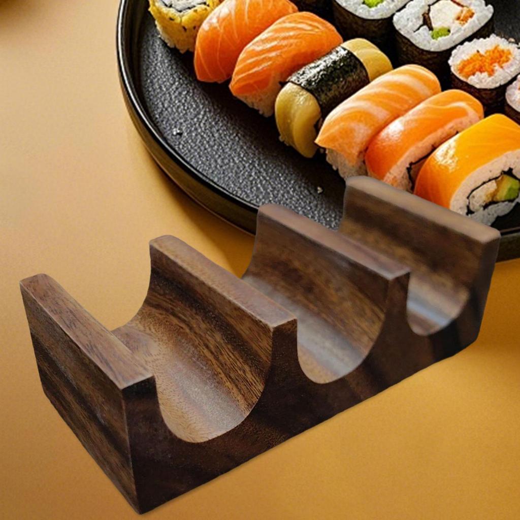 Wooden Tacos Holder Serving Platter Divider Sushi Display Walnut Wooden Sushi Tray for Gathering Party Desktop Kitchen Table