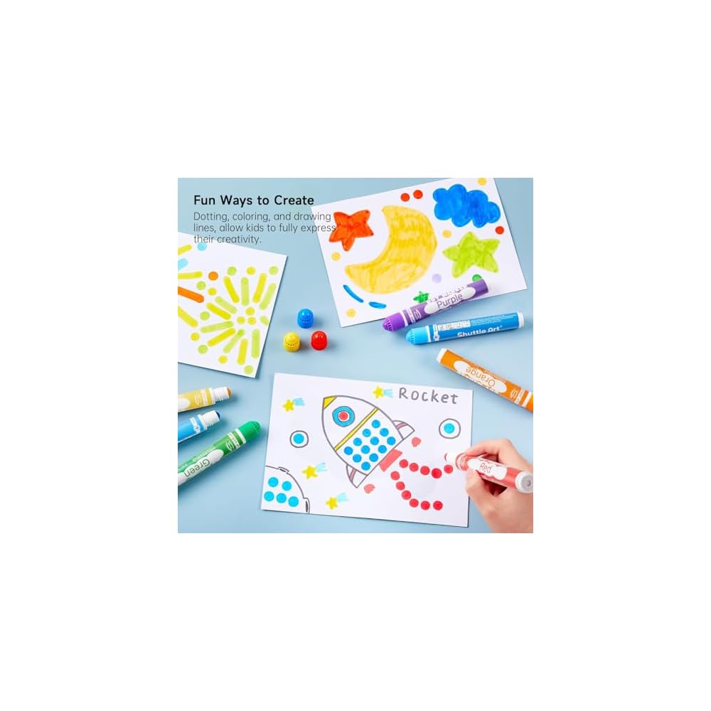 Shuttle Art Dot Marker Color Pens, 40-Color Set (12ml), Water-Based, Washable, Includes Coloring