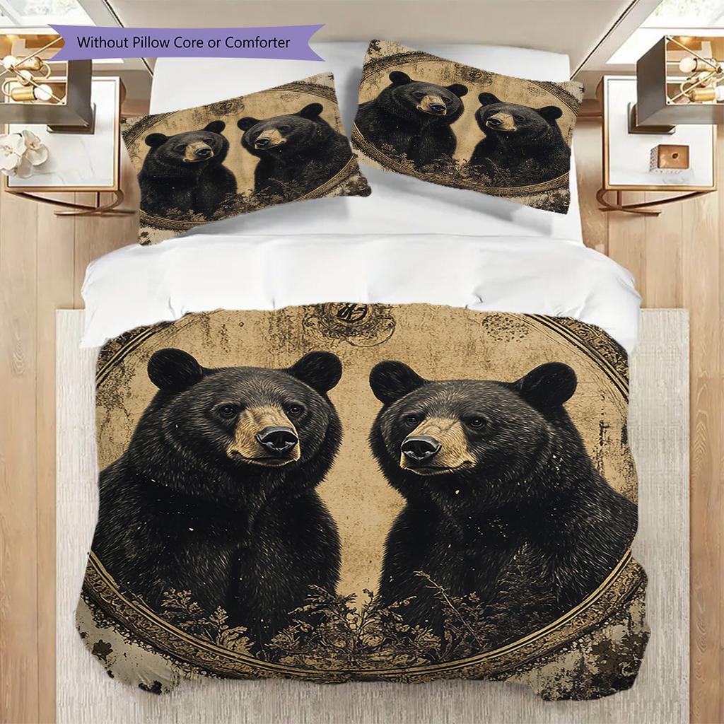 Black Bear Pattern Bedding Quilt Set Quilt Cover Pillowcase Home Decoration Birthday Gift (1 * duvet cover + 2 * pillowcase, without core)