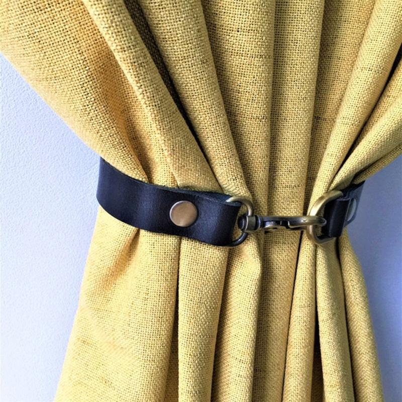 Leather Curtain Tiebacks Leather Curtain Buckle Creativity Curtain Holdbacks European Classic Retro Nail-Free Curtain