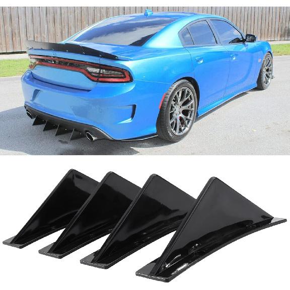 Gloss Black 4Pcs Universal Curved Shape Rear Bumper Diffuser Shark Fin Spoiler Trim Covers Decoration Set Lip Wing Splitter