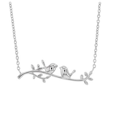 [Q3341] - Silver Necklace 'Couples Oiseaux' Rhodium-plated Silver - 30x10 Mm