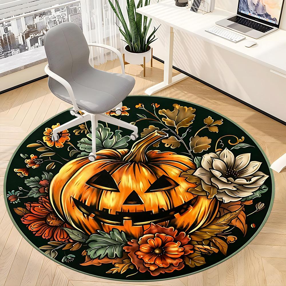1pc Halloween Pumpkin Decorations Chair Carpet for Office Non-Slip, Machine Washable Rug for Office, Room - Holiday Decor, Machine Made yy251016155
