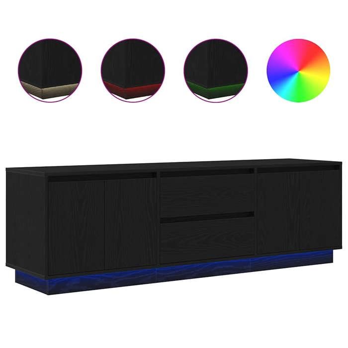 VidaXL Meuble TV avec lumières LED chêne noir 160,5x41x50 cm, support TV, meuble télé, meuble multimédia, banc TV, meuble 3328427