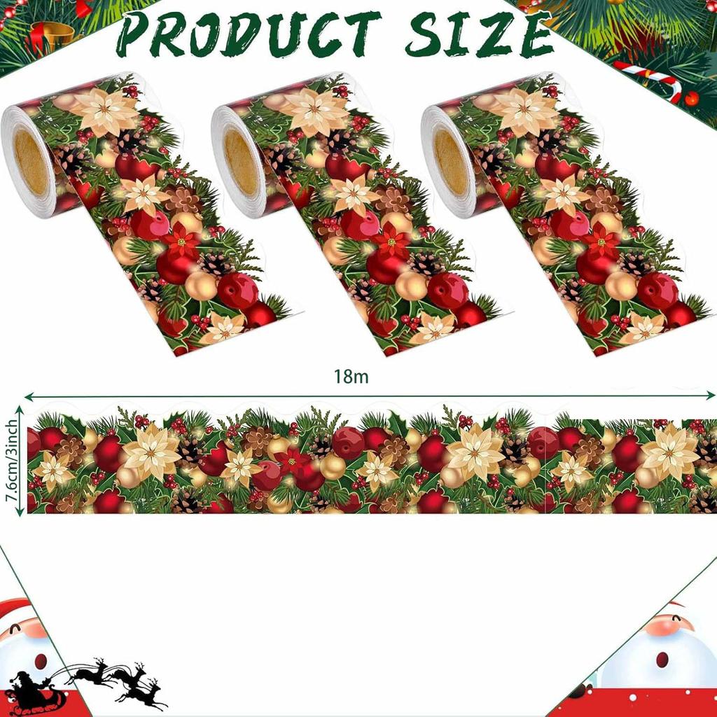 1roll Self-Adhesive Christmas Border Sticker - Santa & Snowman Wave Design for Classroom,Office Chalkboard, Home & Outdoor Decor