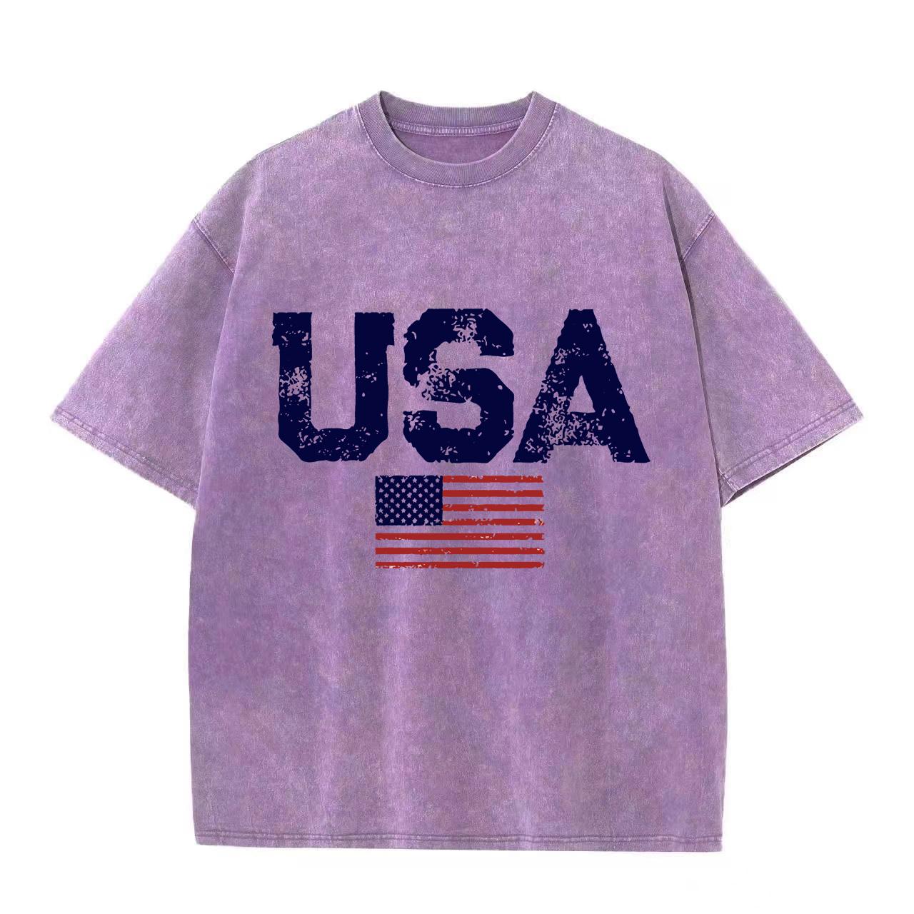 

Usa Letters Американский флаг Звезды и полосы Мужская одежда Свободная футболка Осенняя футболка-пуловер Ретро-стираемая винтажная футболка 3XL