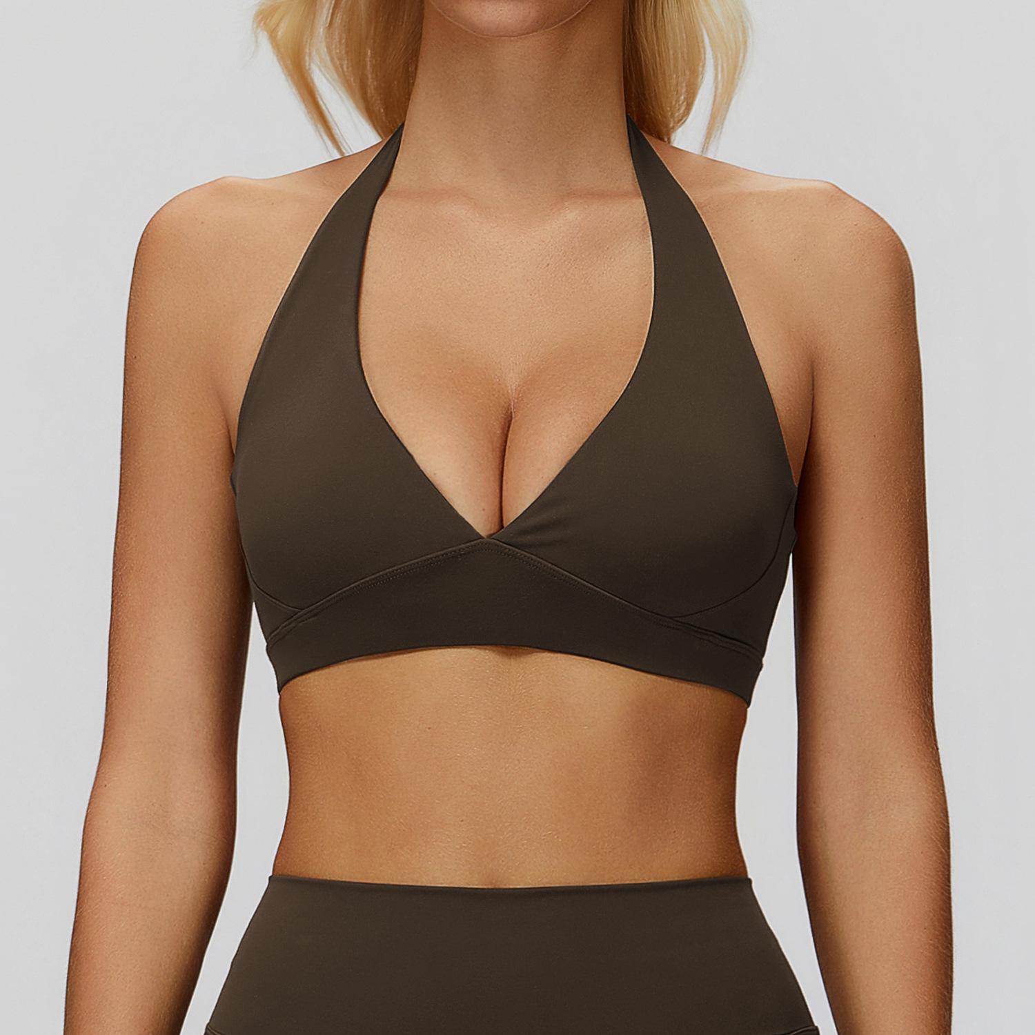 

Autumn Winter Backless Yoga Bra - Brushed Halter Sportswear Fitness Running Bra 9308 Large