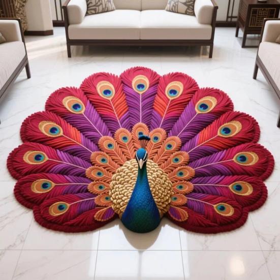 Peacock Floor Mat 3D Realistic Pattern Bathroom Mat Quick Dry Floor