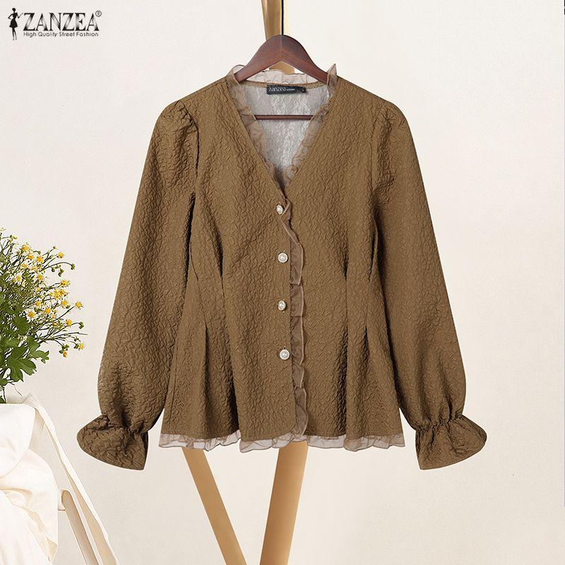 ZANZEA Women Casual V-Neck Solid Color Long Sleeve Blouse