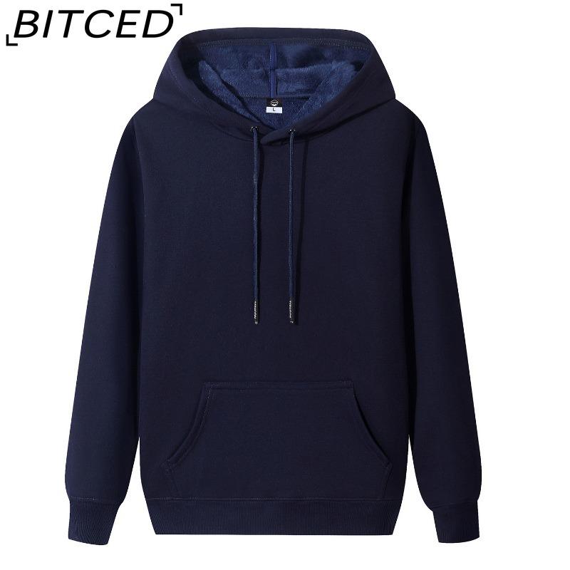 BITCED Autumn and Winter Hooded Sweatshirt Men's Hooded Warm Padded Thickened Pullover Loose Large Size Hoodie
