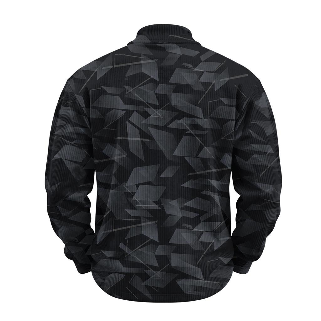 Men's Vintage Corduroy Printed Quarter-Zip Pullover with Stand Collar and Pocket, Long Sleeve Casual Top