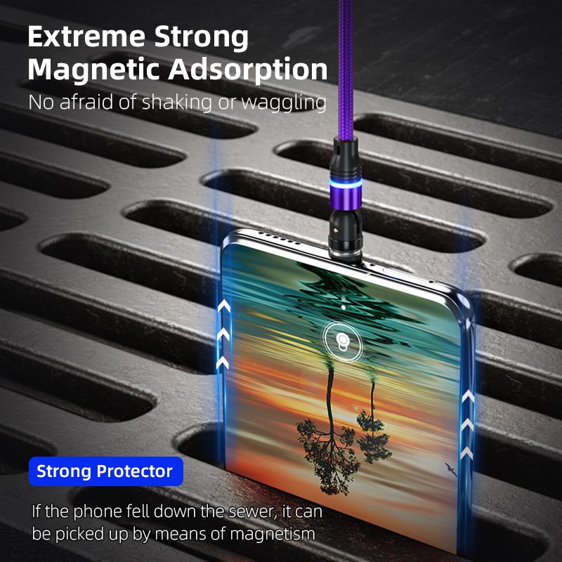ENKAY HAT PRINCE 1m Magnetic Charger Cable 2.4A USB to iP/Type-C/Micro USB Nylon-Braided Cord with LED Light
