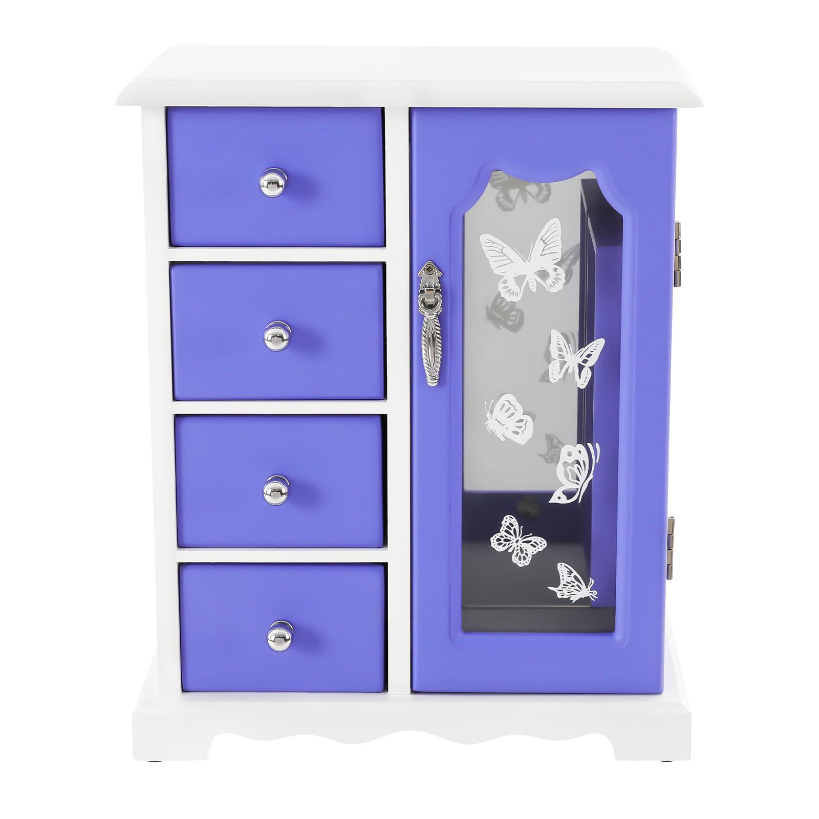 

Butterfly Jewelry Box Organizer with Rotating Hook, 4 Drawers Glass Door Wall Mirror, Large Capacity MDF Storage Cabinet фіолетовий