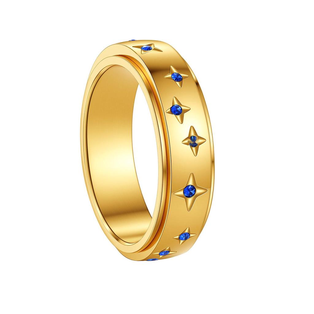 Twinkling Star Rotatable Titanium Steel Ring for Women - Stress Relief & Couple Design
