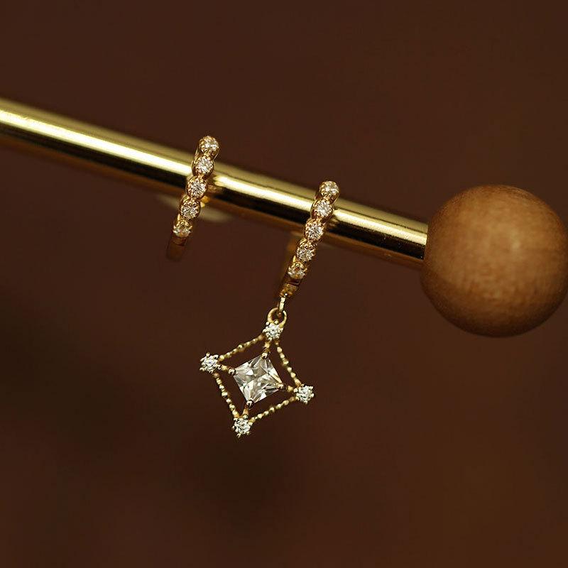 Asymmetrical Geometric Four-pointed Star Earrings New Style Simple Temperament Niche Design